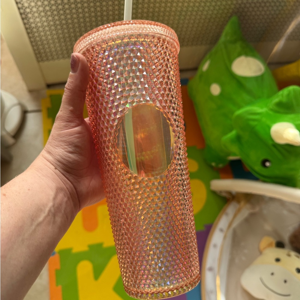Iridescent Pink Tumbler with Straw